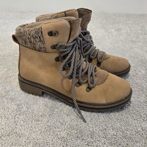 Tan Lace-Up Ankle Boots